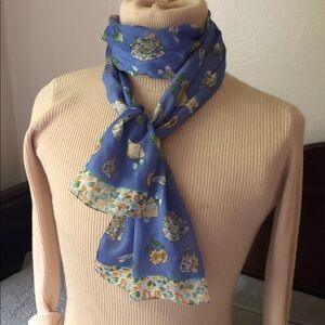 Blue Floral & Novelty Print Lightweight Women's Scarf